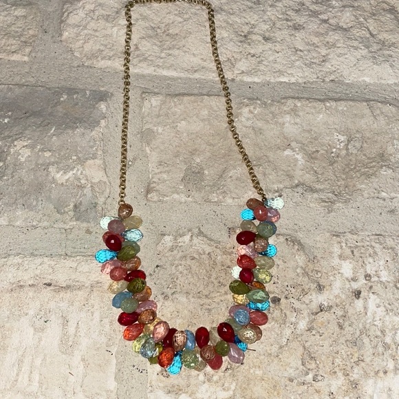 Anthropologie gold tone link Rare beaded Colorful Necklace . Like new cond. - Picture 2 of 8